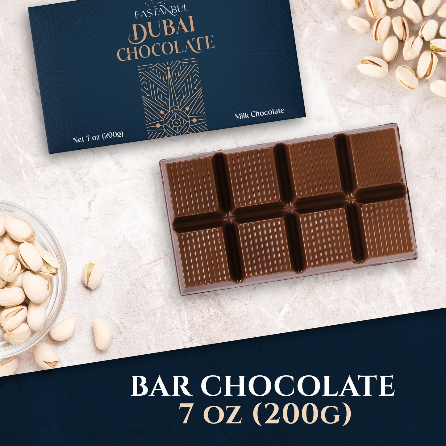 Eastanbul Dubai Chocolate Bar Pistachio, 7Oz, Premium Pistachio Dubai Chocolate Bar, Viral Candy With Shredded Phyllo Dough, Kna