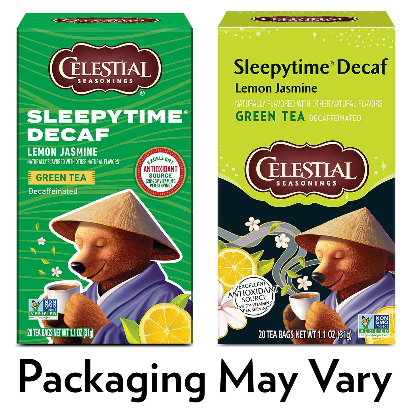 Celestial Seasonings Green Tea, Sleepytime Decaf Lemon Jasmine, Decaffeinated Sleep Tea, 20 Tea Bags (Pack Of 6) (Packaging May Vary)