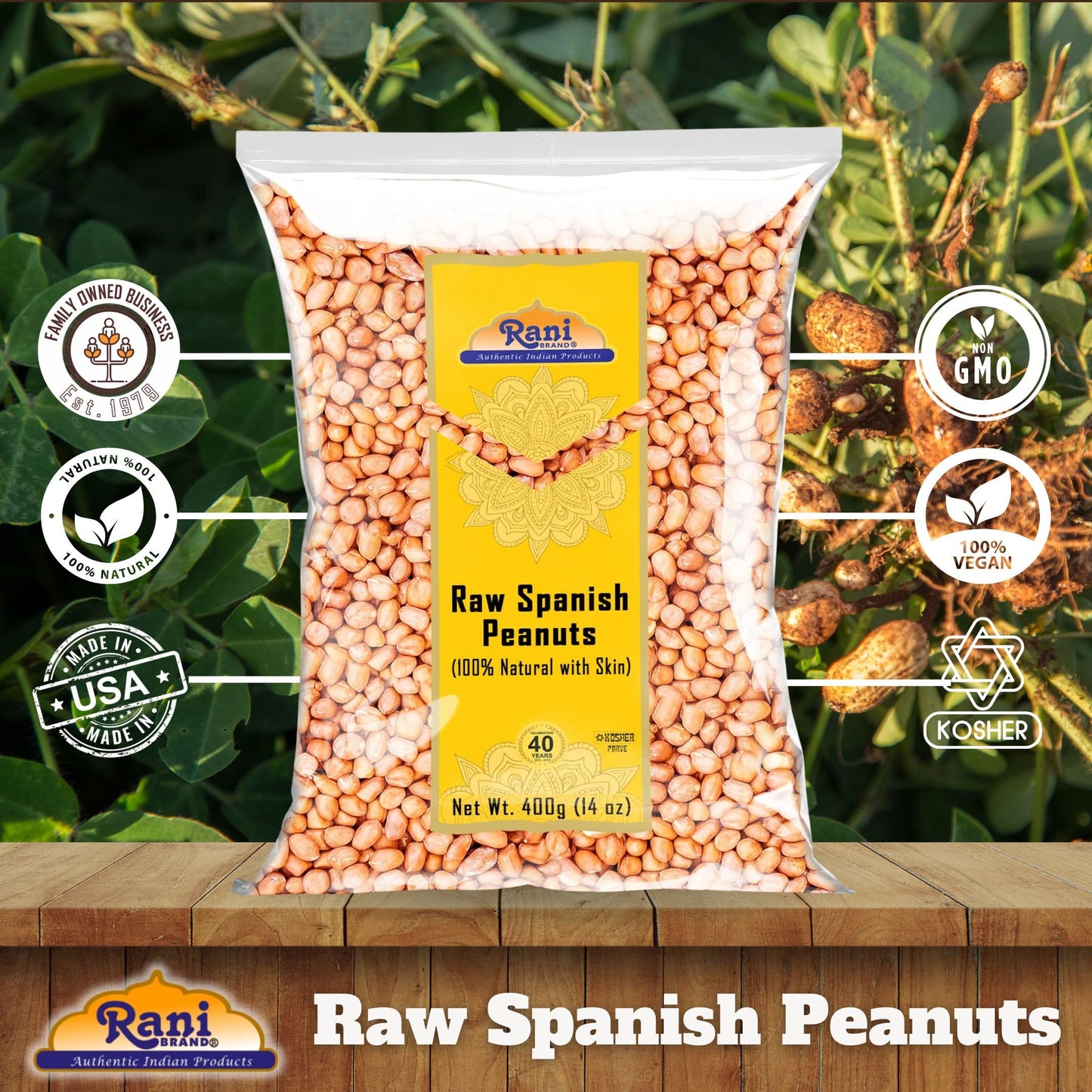 Rani Raw Spanish Peanuts 100% Natural With Skin (Uncooked, Unsalted) 14Oz (400G) ~ Vegan | Gluten Friendly | Fresh Product Of Us
