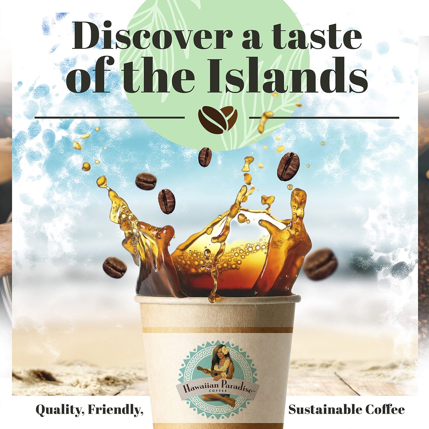 Hawaiian Paradise Coffee Single Serve Cups - Medium Roast - 18 Count - Compatible with Keurig K-Cup malt-inspired - Brown