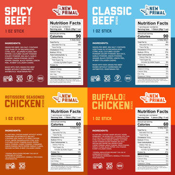New Primal Meat Sticks Sampler  Grass-Fed Beef  All Natural Chicken  Keto & Gluten Free Healthy Snacks for mature-themeds  Sugar Free Low Carb High Protein Snack  Jerky Gift Box  Variety Pack  10 Count