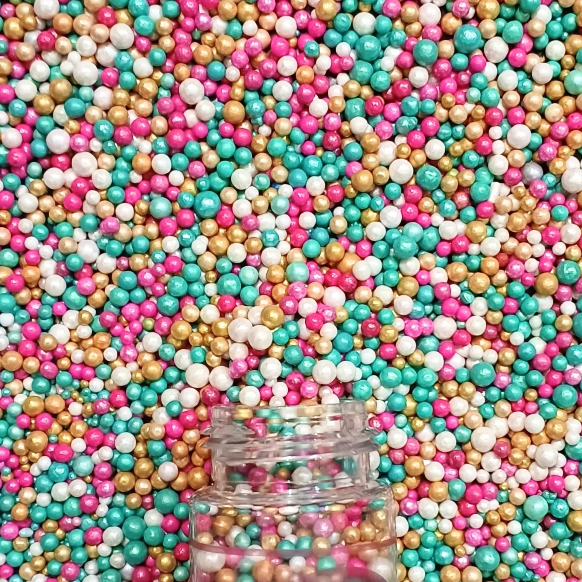 Confect Disco Balls Sprinkles Mix - Edible Pearl Balls, Vegan, Gluten-Free, Nut-Free, Turquoise, Pink, Gold & White, 4.2 oz