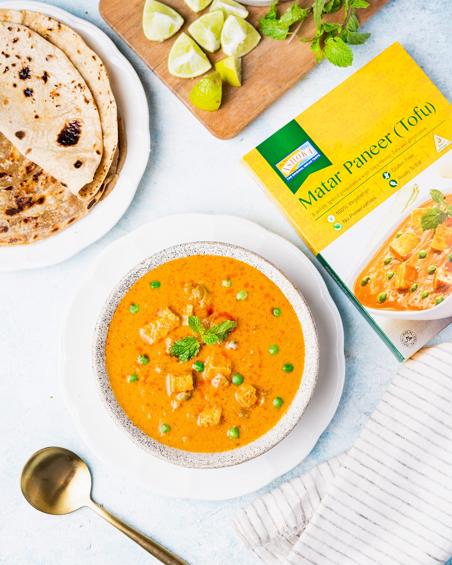 ASHOKA Plant-Based Tofu & Green Peas Curry, Gluten-Free, Microwave Friendly, Pack of 10, 10 Ounce