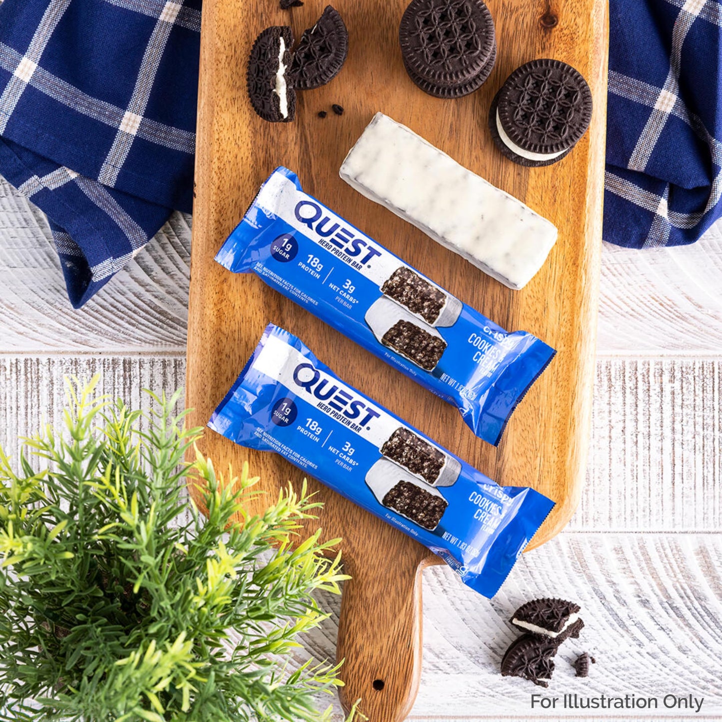 Quest Nutrition Crispy Cookies & Cream Hero Protein Bar  18g Protein  1g Sugar  3g Net Carb  Gluten Free  Protein Snack  Keto Friendly  4 Count
