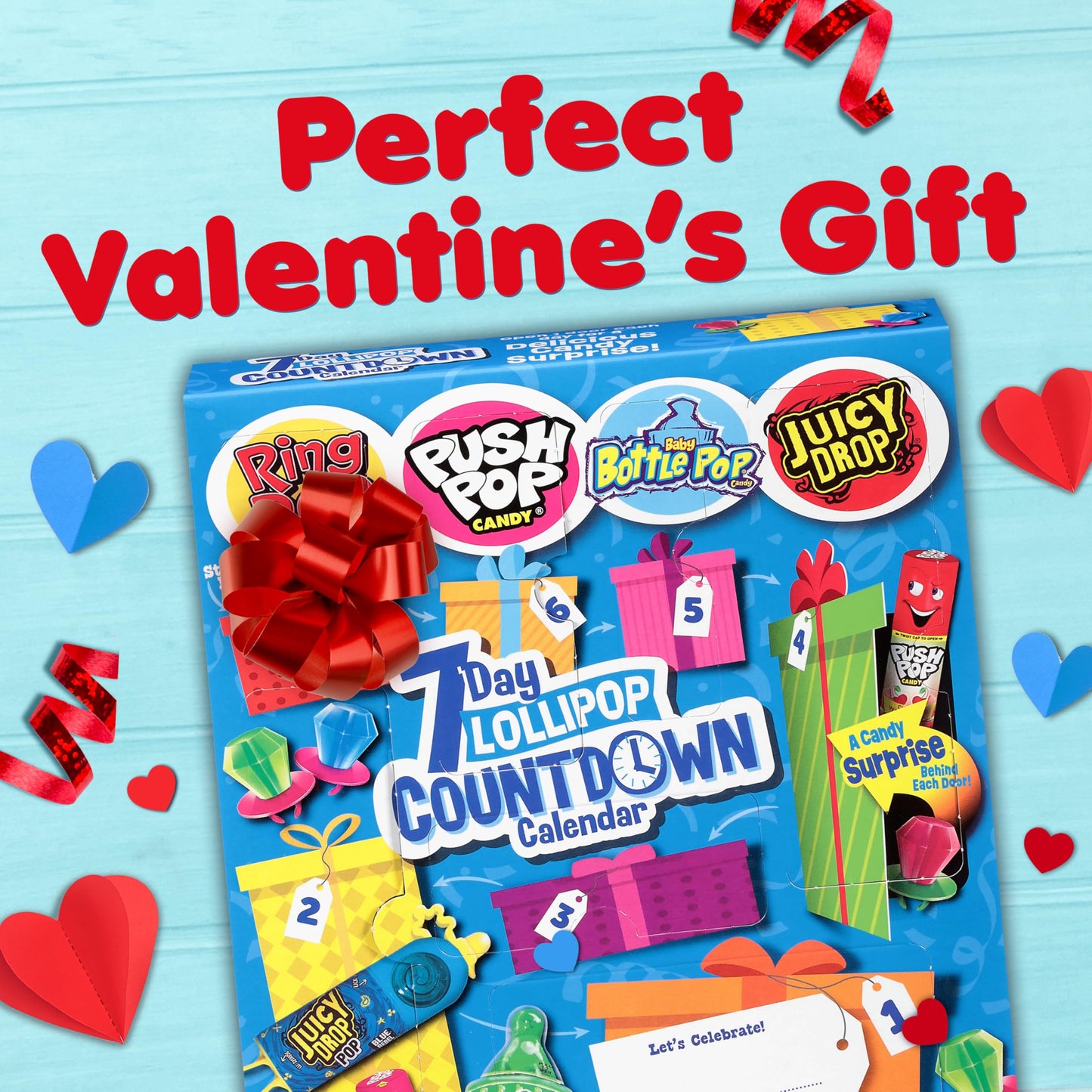 Bazooka Brands 7 Day Christmas Candy Countdown Calendar, Advent Calendar with Full-Size Hard Candy Lollipops, Ring Pop, Push Pop