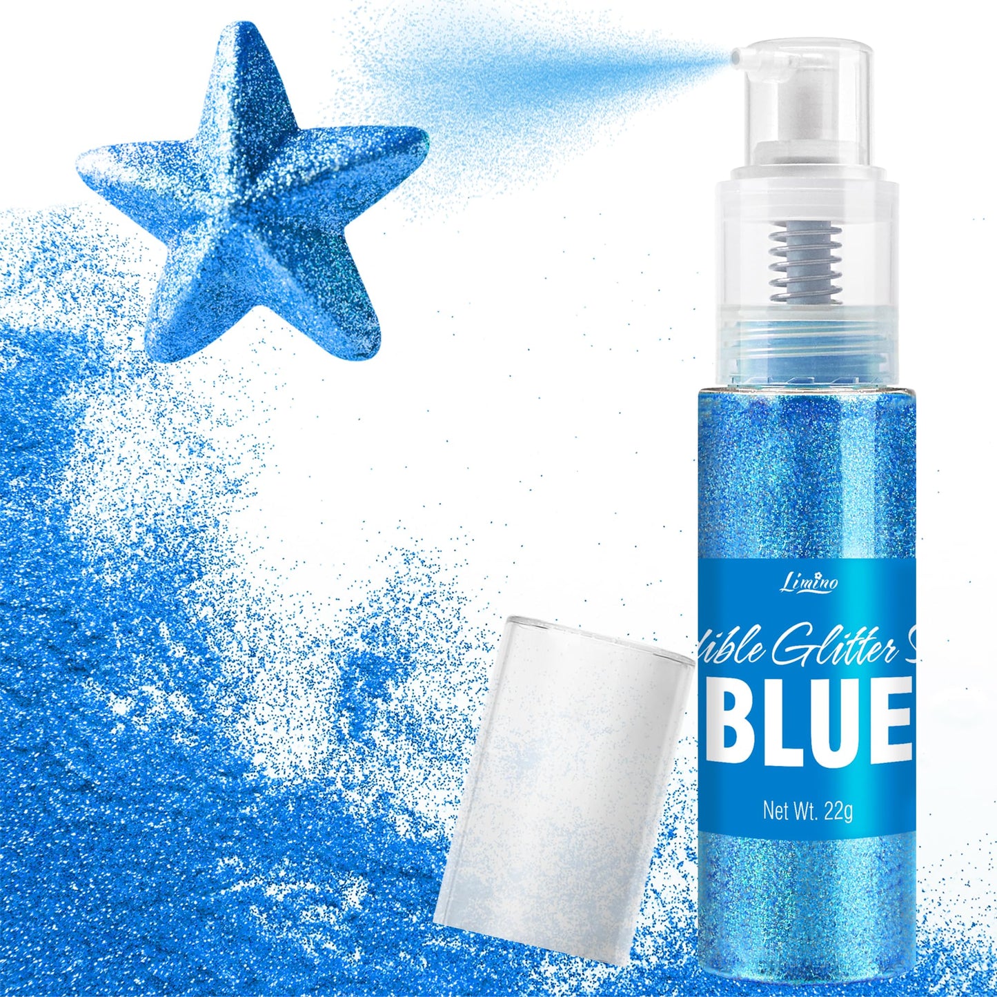 Limino Edible Glitter Spray - 22g Metallic Food Grade Shimmer Glitter for Cake Decorating, Baking, and Drinks - Blue