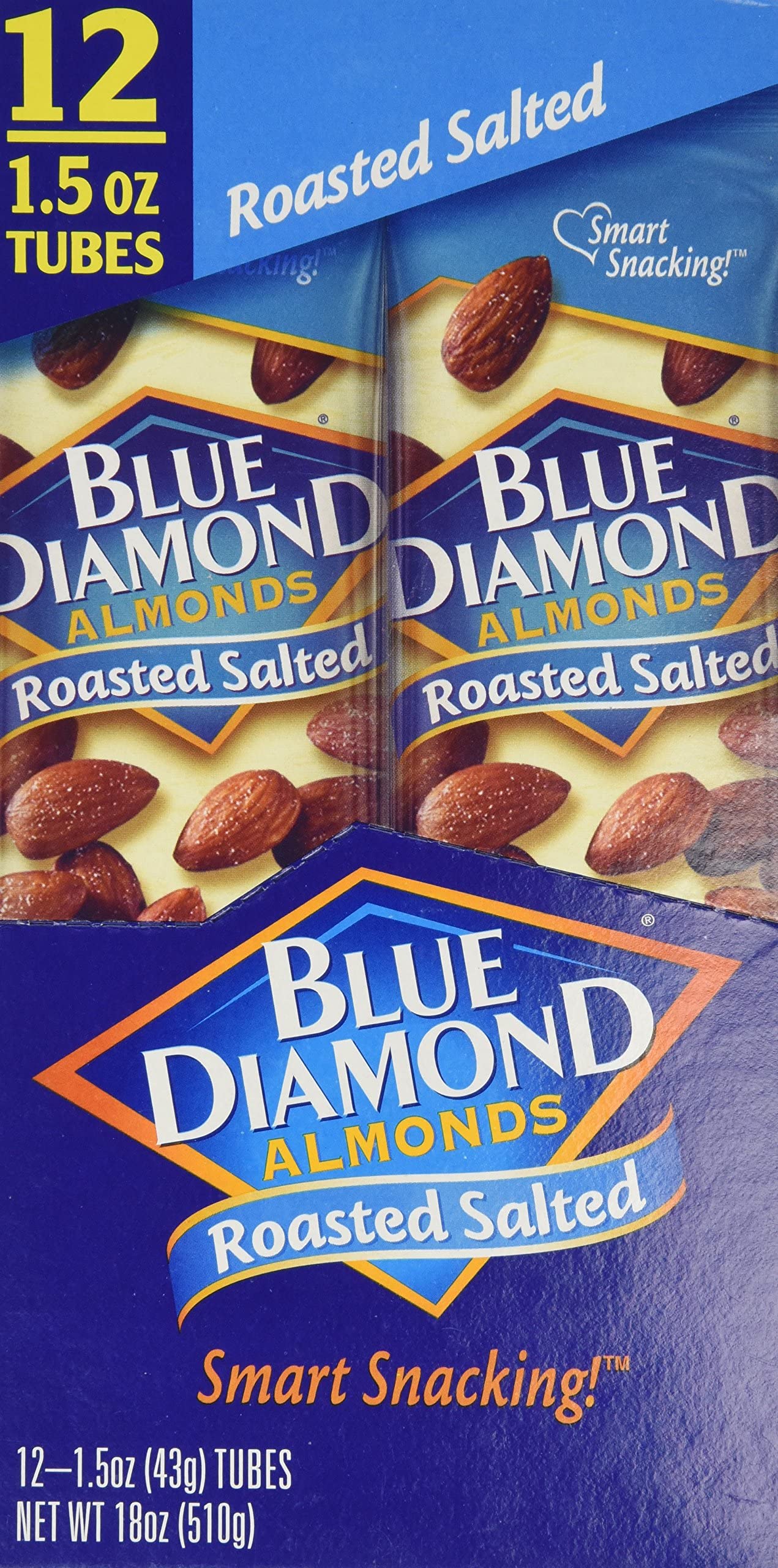Blue Diamond Almonds, 1.5Oz Tubes, Roasted Salted, 12 Ea