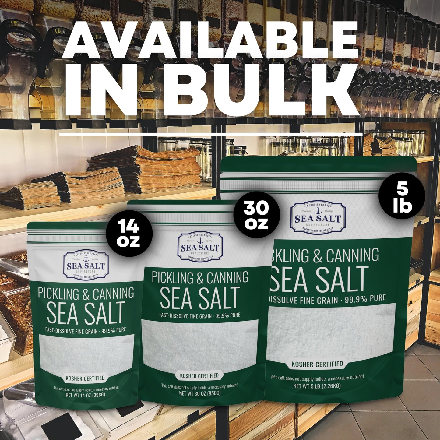 Sea Salt Superstore Pickling & Canning Salt, Non-Iodized Fine Kosher Salt, 30 oz Bag