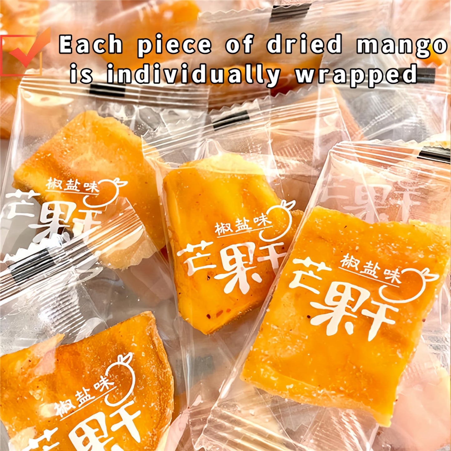 Spicy Dried Mango Mangoes Chips - Individually Wrapped Soft Chewy Mangos Slices, Fresh Chili Dehydrated Fruit Mango Chunks, Sour