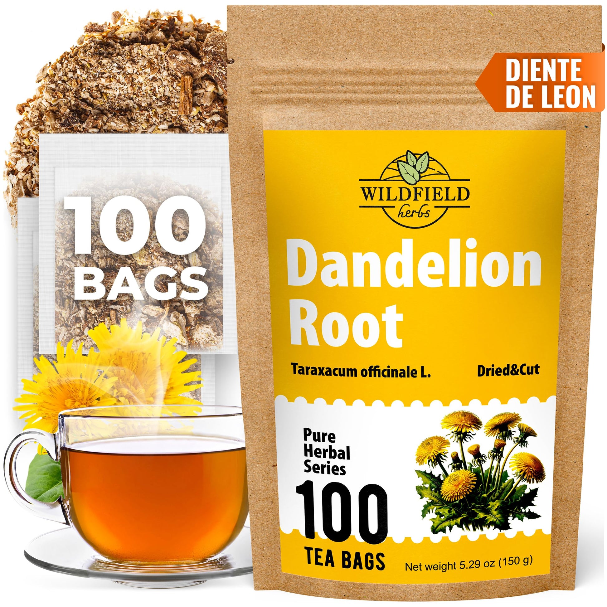 100 Bags Dandelion Root Tea Dandelion Tea Herbal (Taraxacum Officinale) - 100 Count 1.5g Bags Dried Herb Ra  z De Diente De Le  