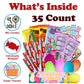 Partypom Filled Easter Baskets for Kids - 35 Count   Assortment with Candy Snacks and Chocolate - Easter Gift Food Box