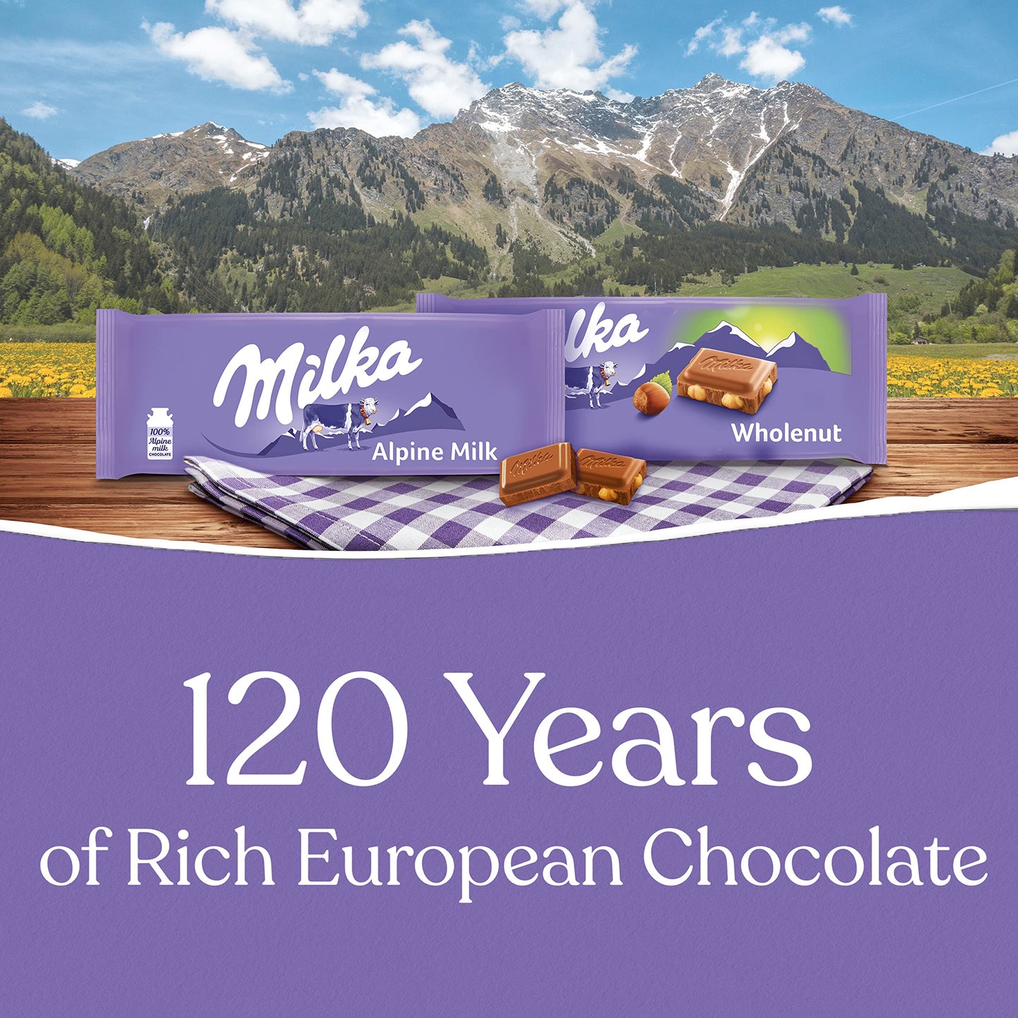 Milka Chocolate Bars Variety Pack, Alpine Milk & Wholenut Hazelnut, 10 Count