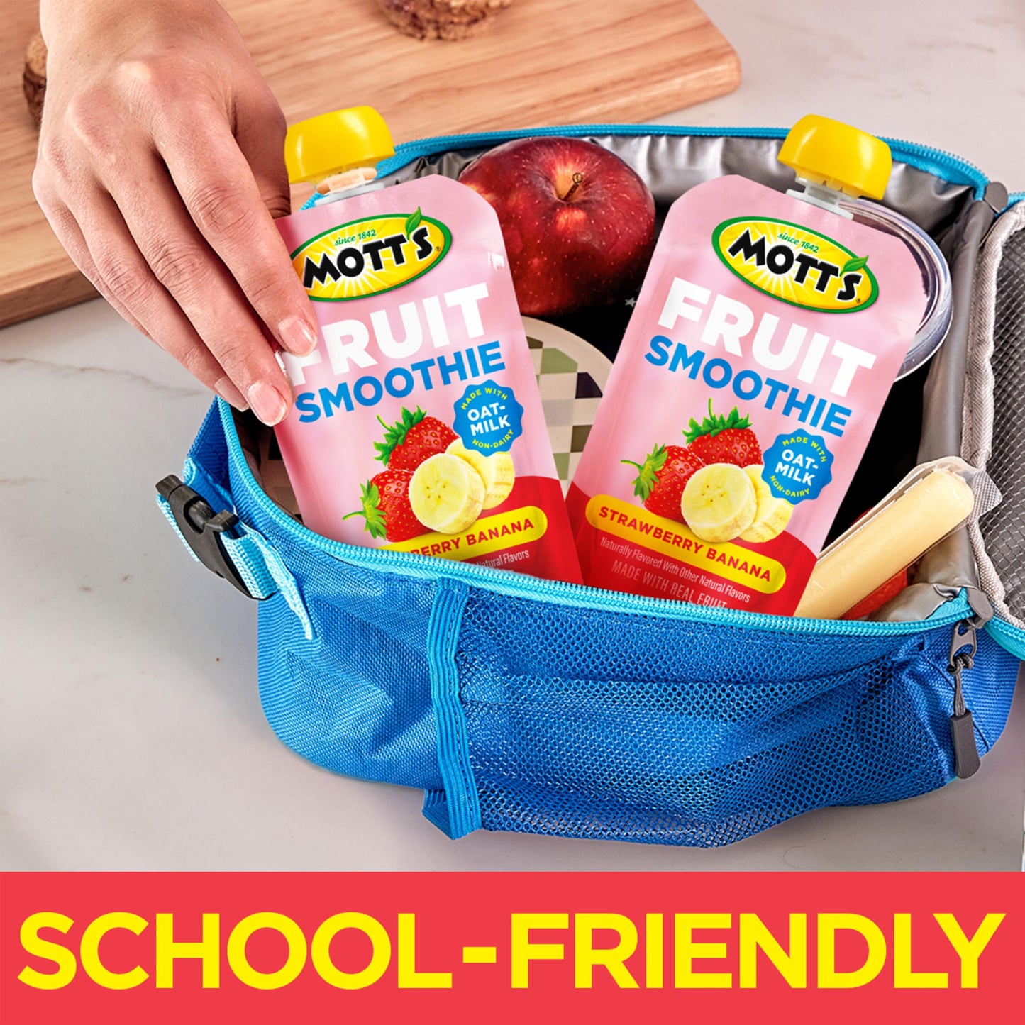 Motts Fruit Smoothies Strawberry Banana, 4.2 oz Clear Pouches, 24 Count (6 Packs of 4), Non-dairy, Made With Oatmilk, Made With