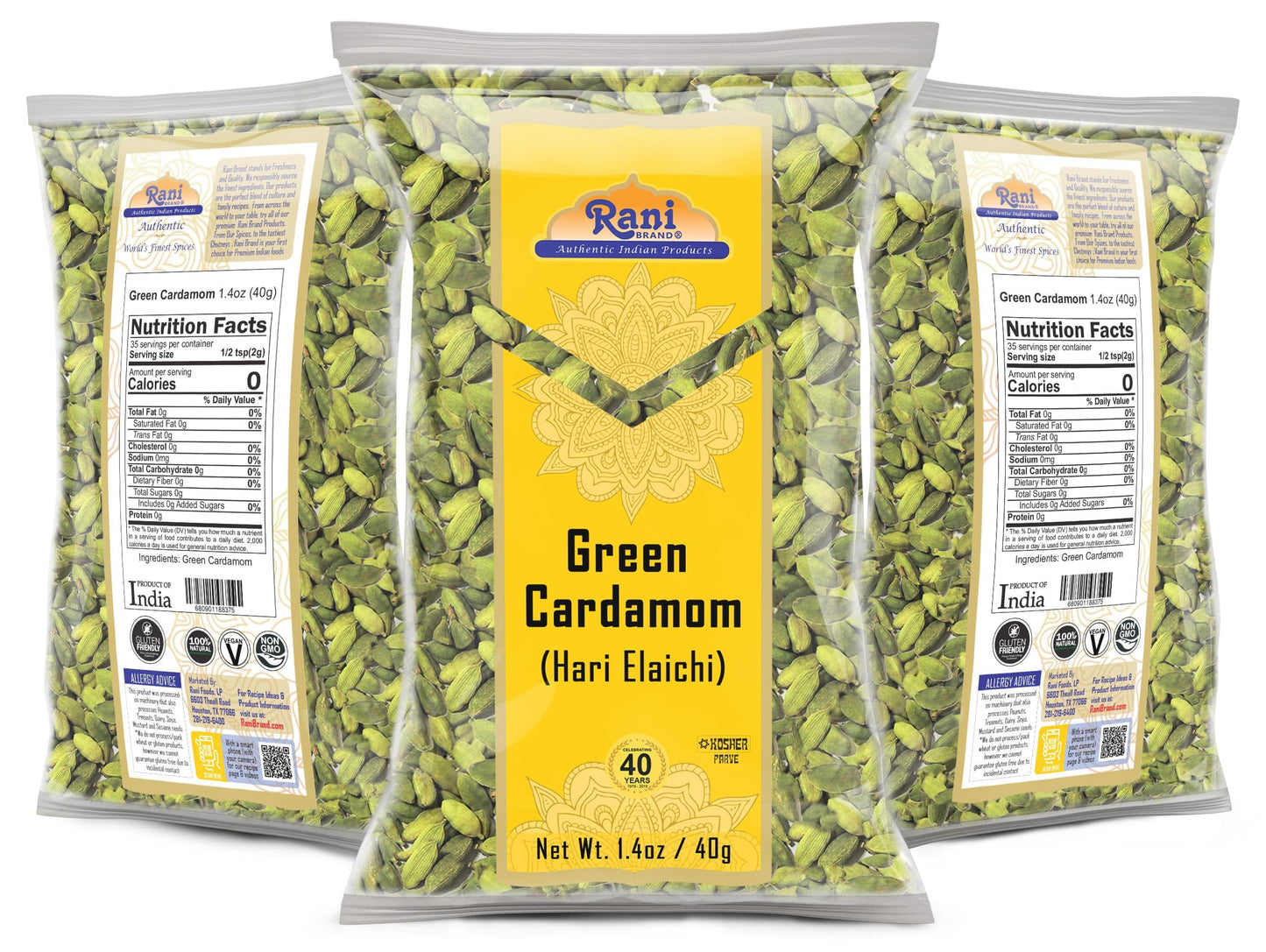 Rani Green Cardamom Pods Spice (Hari Elachi) 1.4oz (40g) ~ All Natural | Vegan | Gluten Friendly | NON-GMO | Kosher | Product of