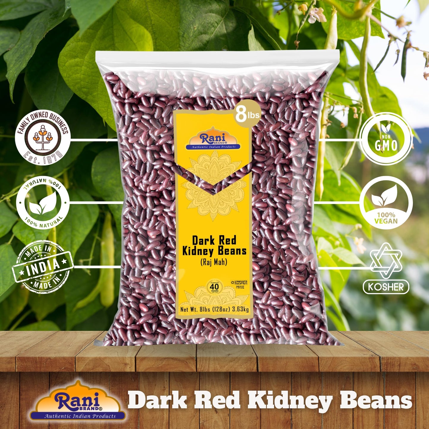 Rani Red Kidney Beans, Dark 128Oz (8Lbs) 3.63Kg Bulk ~ All Natural | Vegan | Gluten Friendly | Non-Gmo | Kosher | Raj Mah