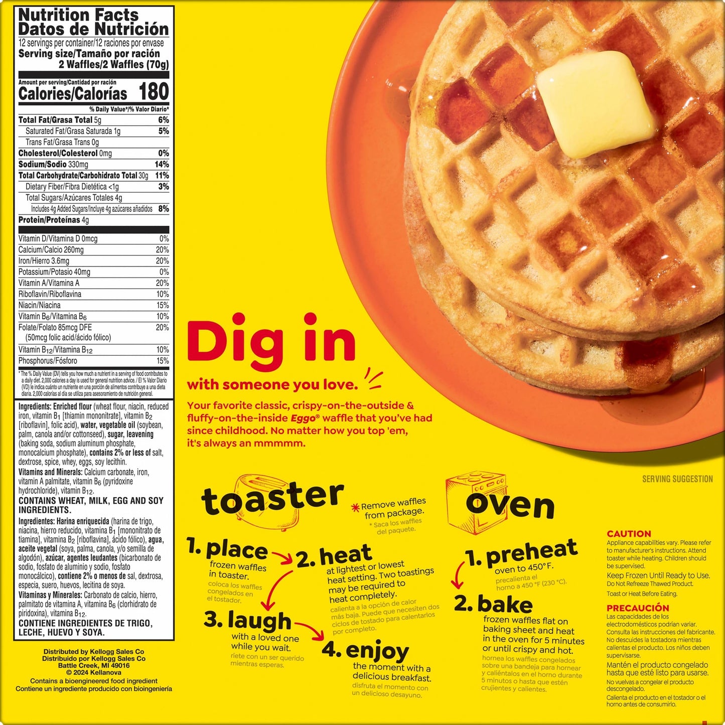 Eggo Frozen Waffles, Frozen Breakfast, Breakfast Food, Family Pack, Homestyle, 29.6oz Box (24 Waffles)