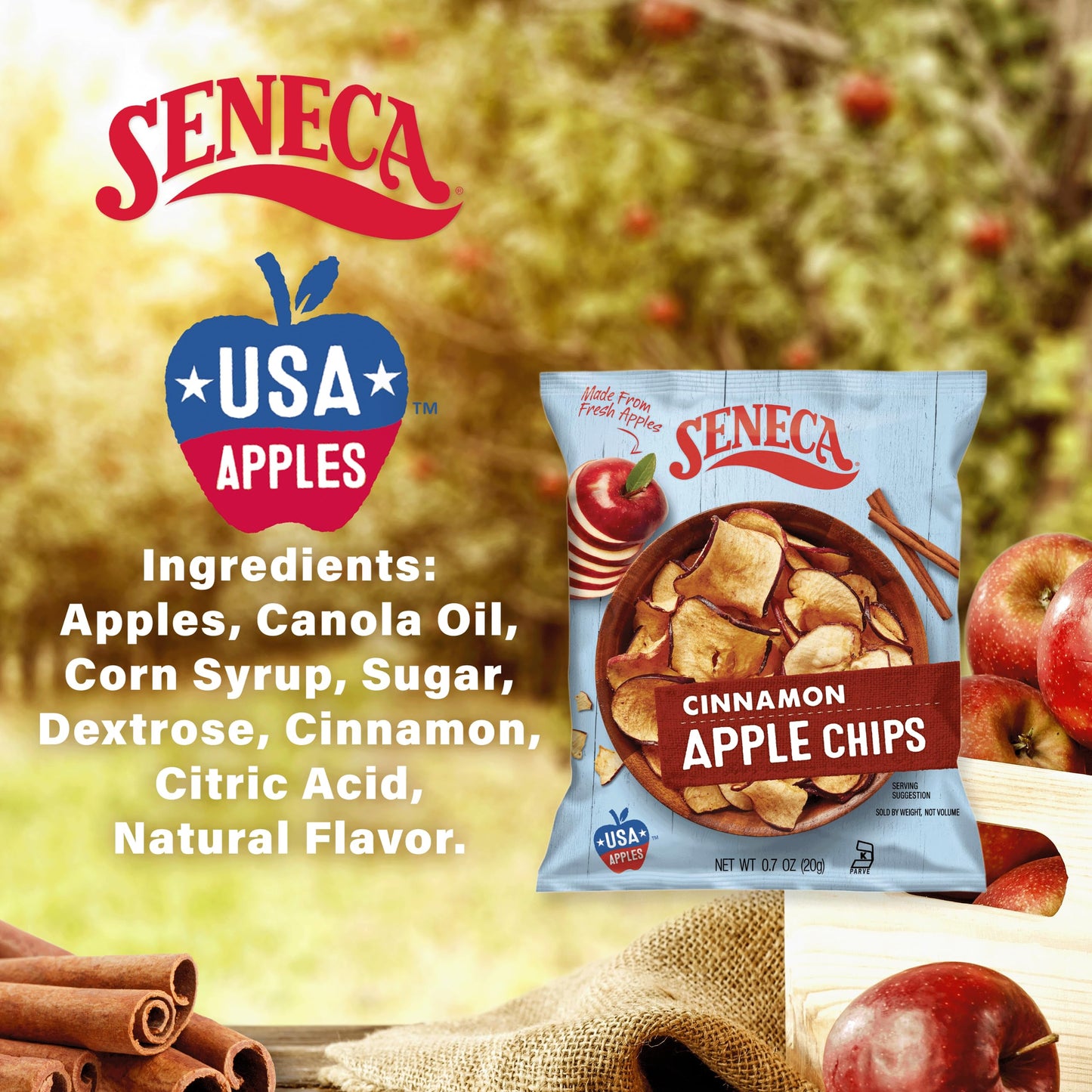 Seneca Cinnamon Apple Chips | Made From Fresh Apples | 100% Red Delicious Apples | Yakima Valley Orchards | Real Cinnamon | Cris