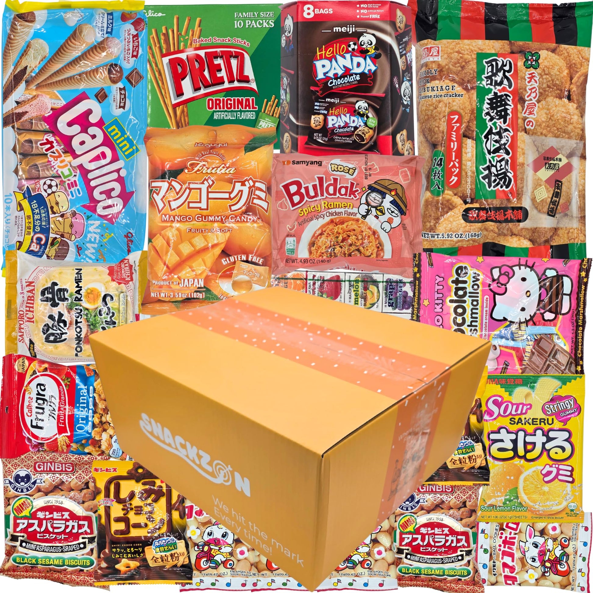 Snackzon - Mega Variety Pack Of Japanese & Korean Treats  Chips  Ramen  Candy & Cookies - Ultimate Gift Care Package For College Students  Office  & Family