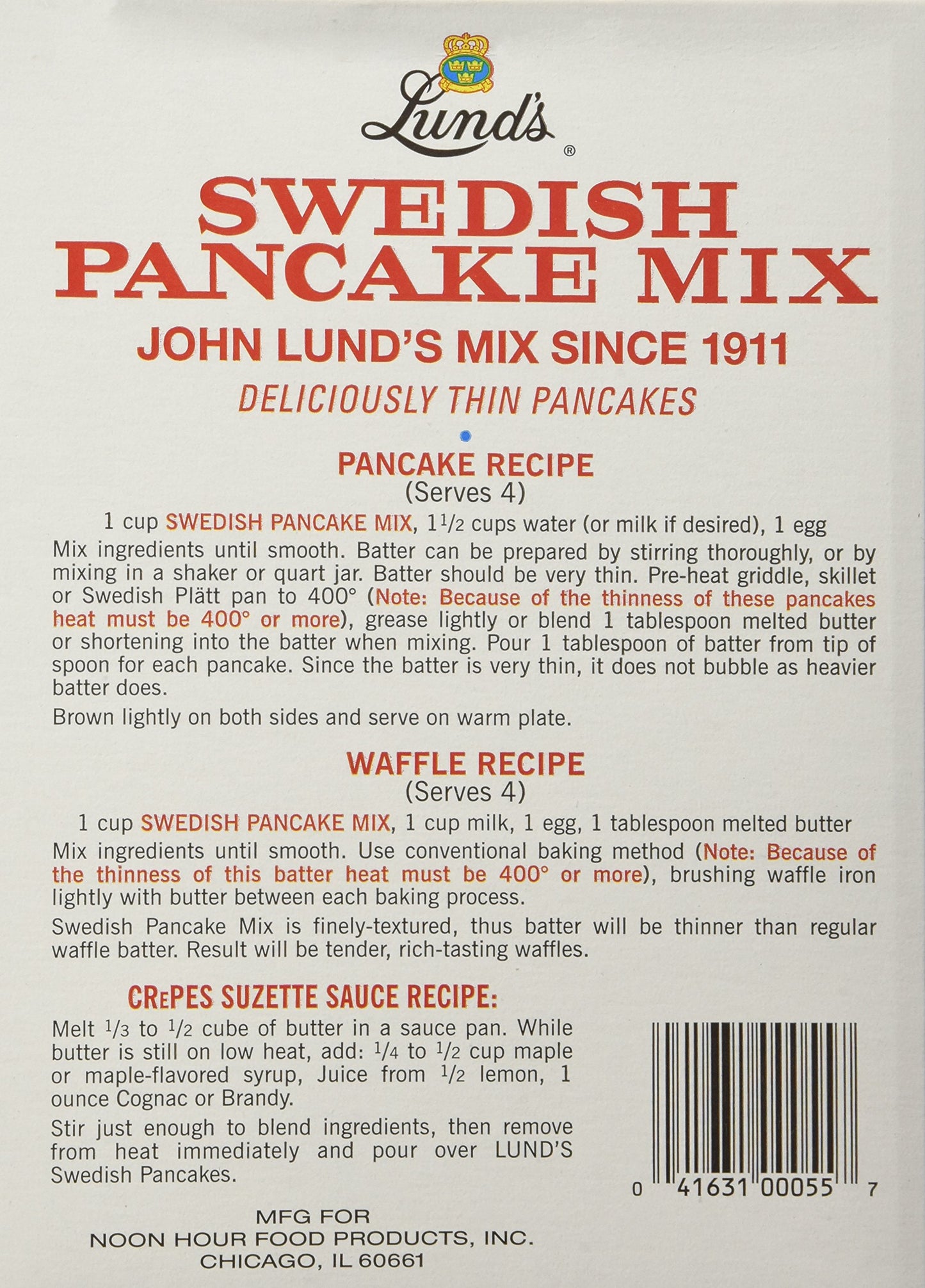 Lunds Swedish Pancake Mix, 12-Ounce Boxes (Pack of 12)