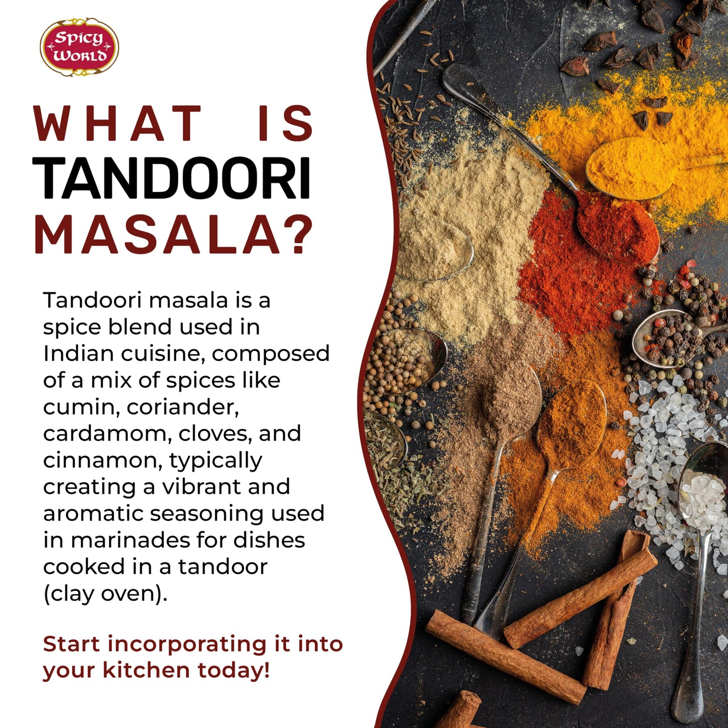 Spicy World Tandoori Masala Spice Mix Seasoning 7 Oz - 18 Spice Blend - Premium Quality Tandori Masala, Marinade & Grill Spice B