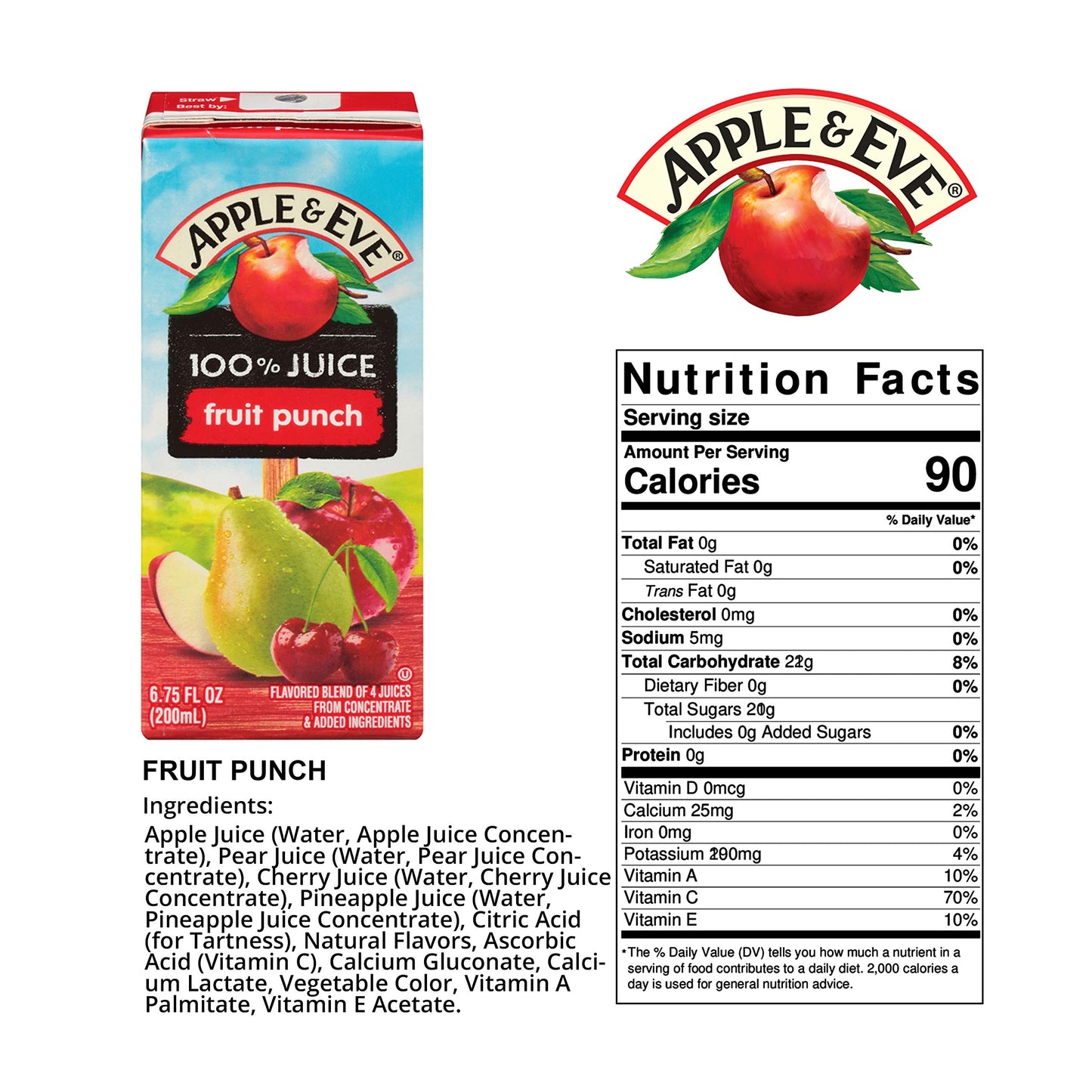 Apple & Eve 100% Juice, Fruit Punch, 6.75 Fluid-Oz, 8 Count, Pack Of 5