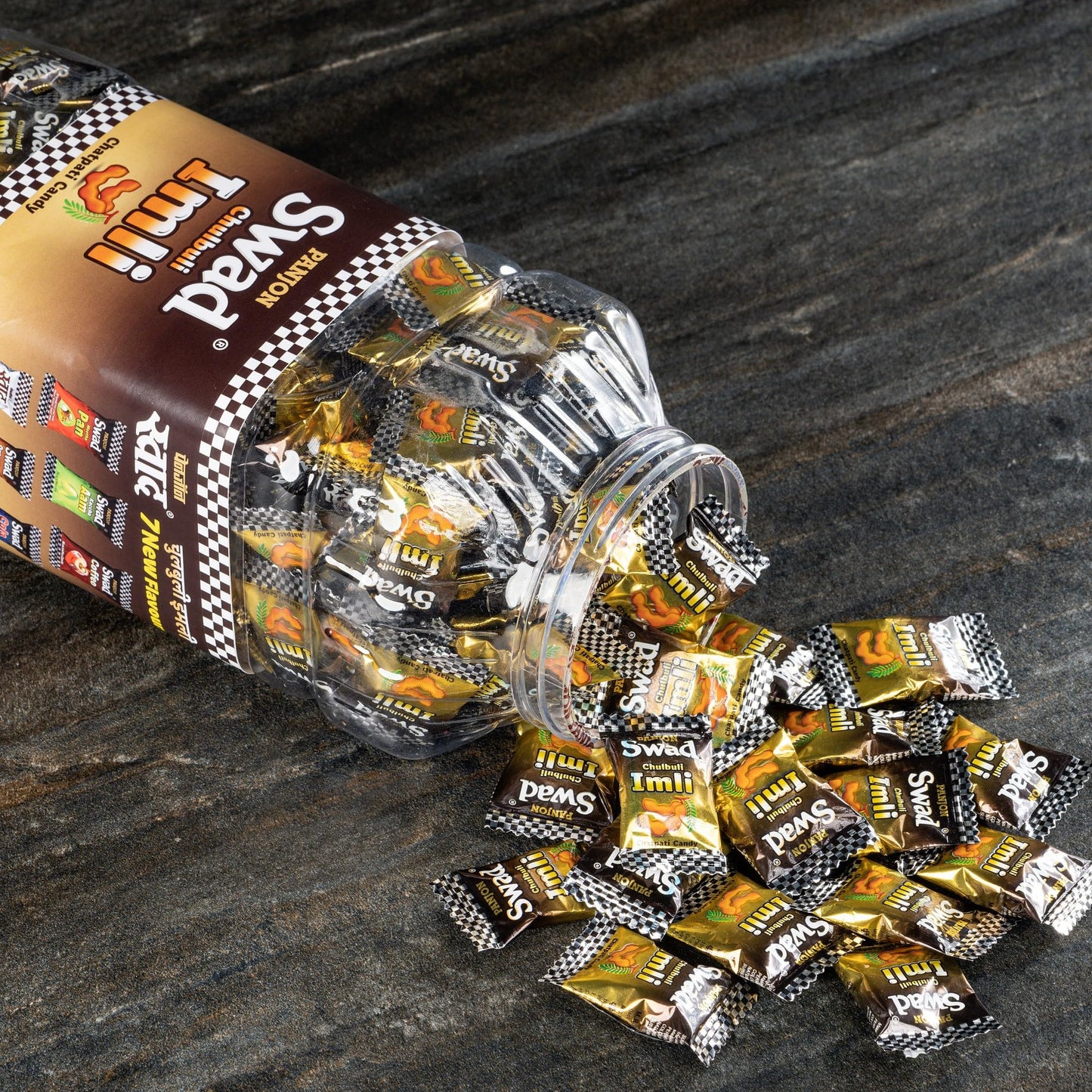 Swad Chulbuli Imli Hard Candy Jar 150 Pieces Authentic Tangy Tamarind Chatpati Candy Traditional Indian Snack Natural Ingredients Mouth Freshener Perfect Party Favor Gift