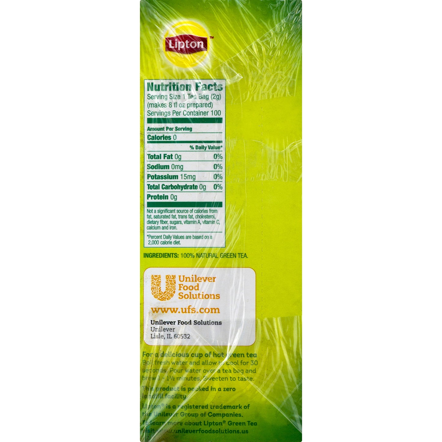 Lipton Green Tea, 100 Percent Natural, 100 Count (Pack Of 1)