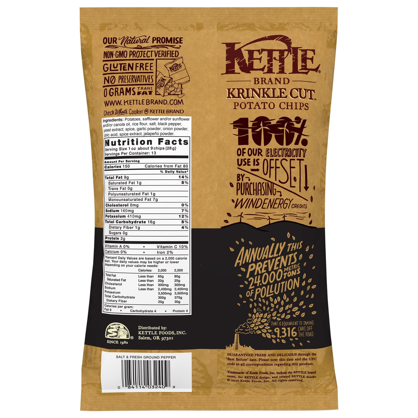 Kettle Brand Krinkle Cut Potato Chips, Salt And Fresh Ground Pepper, 13 Ounce Bags (Pack Of 10)