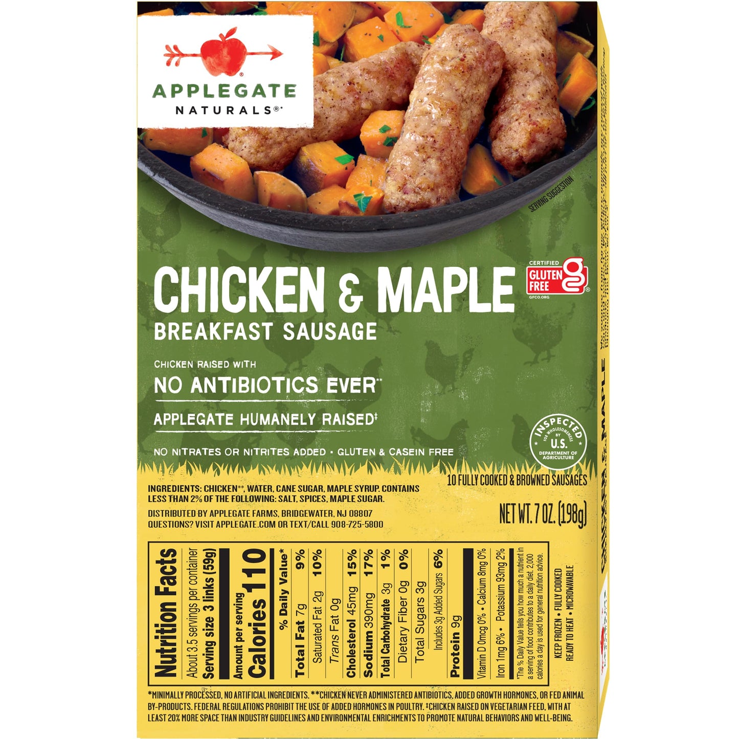 Applegate, Natural Chicken & Maple Breakfast Sausage Links, 7 oz (Frozen)