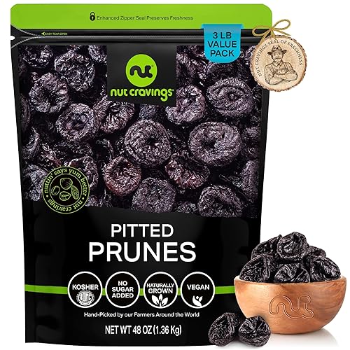 Dried Prunes Pitted Unsweetened, Dry Plums No Sugar Added (48Oz - 3 Lb) Packed Fresh In Resealable Bag - Sweet Fruit Snack Treat