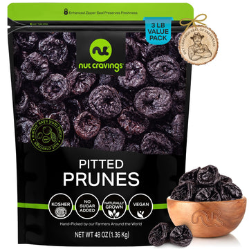 Dried Prunes Pitted Unsweetened, Dry Plums No Sugar Added (48Oz - 3 Lb) Packed Fresh In Resealable Bag - Sweet Fruit Snack Treat
