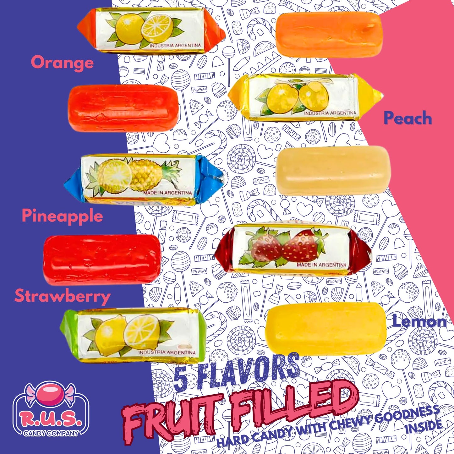 R.U.S. Candy Fruit Filled Hard Candy – Assorted Flavors – 1 lb Bag – Individually Wrapped for Freshness