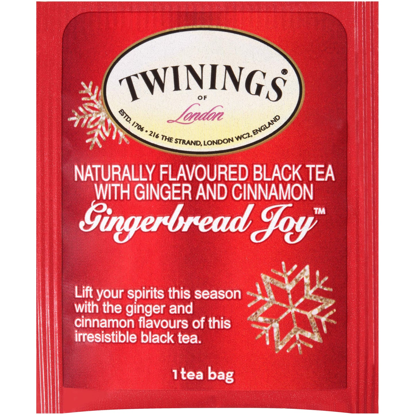 Twinings Gingerbread Joy Black Tea Individually Wrapped Bags, 20 Count (Pack of 6), Ginger & Cinnamon, Caffeinated, Enjoy Hot or