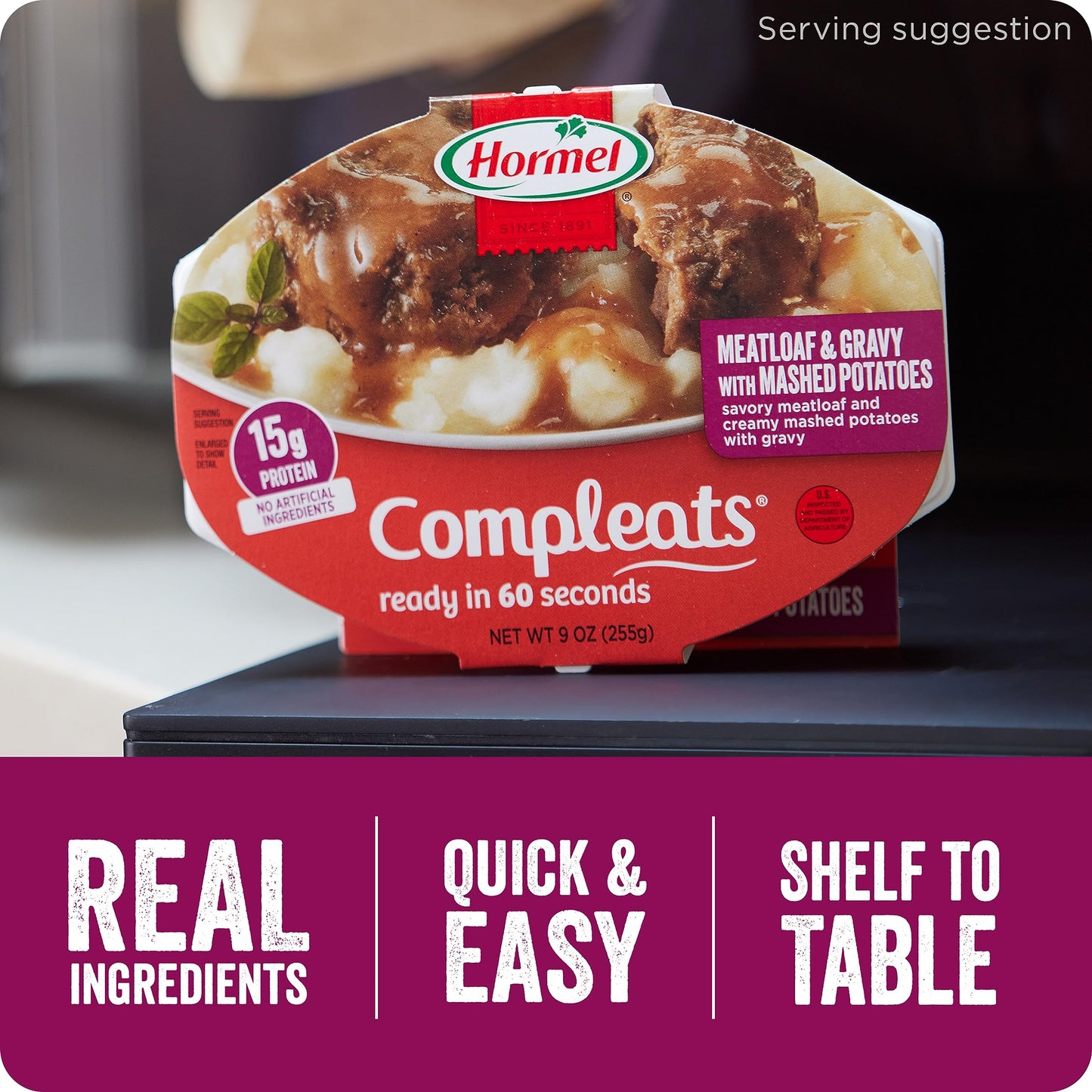 Hormel Compleats Meatloaf & Gravy With Mashed Potatoes Microwave Tray, 9 Oz. (6 Pack)