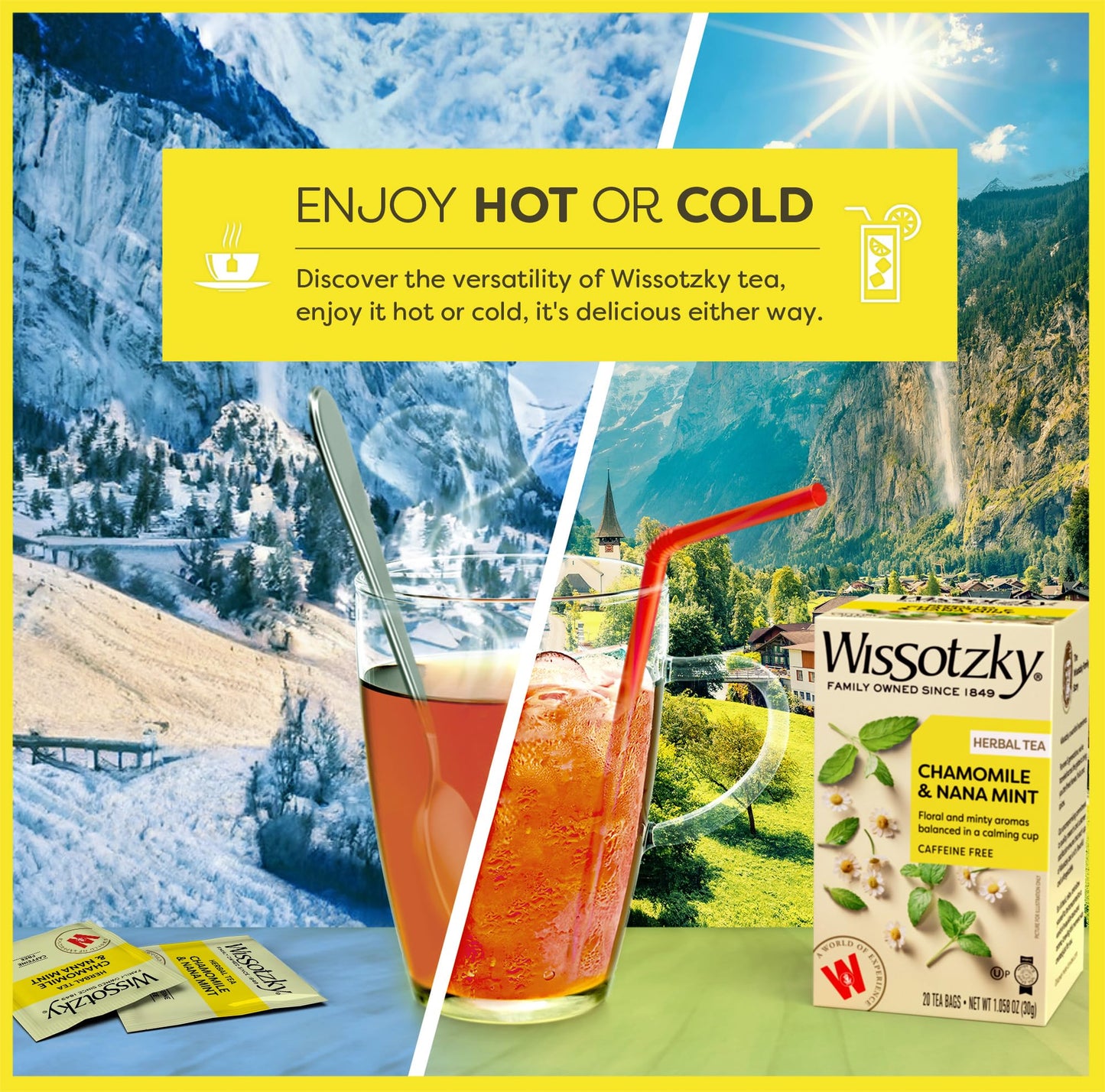 Wissotzky Chamomile Tea with Nana Mint, Herbal, Caffeine Free, 20 Count, Model 603741001253