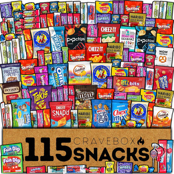 CRAVEBOX Snack and Candy Box (115 Count) Father's Day Variety Pack Bundle Assortment Gift Basket Adults Kids Care Package Boyfri