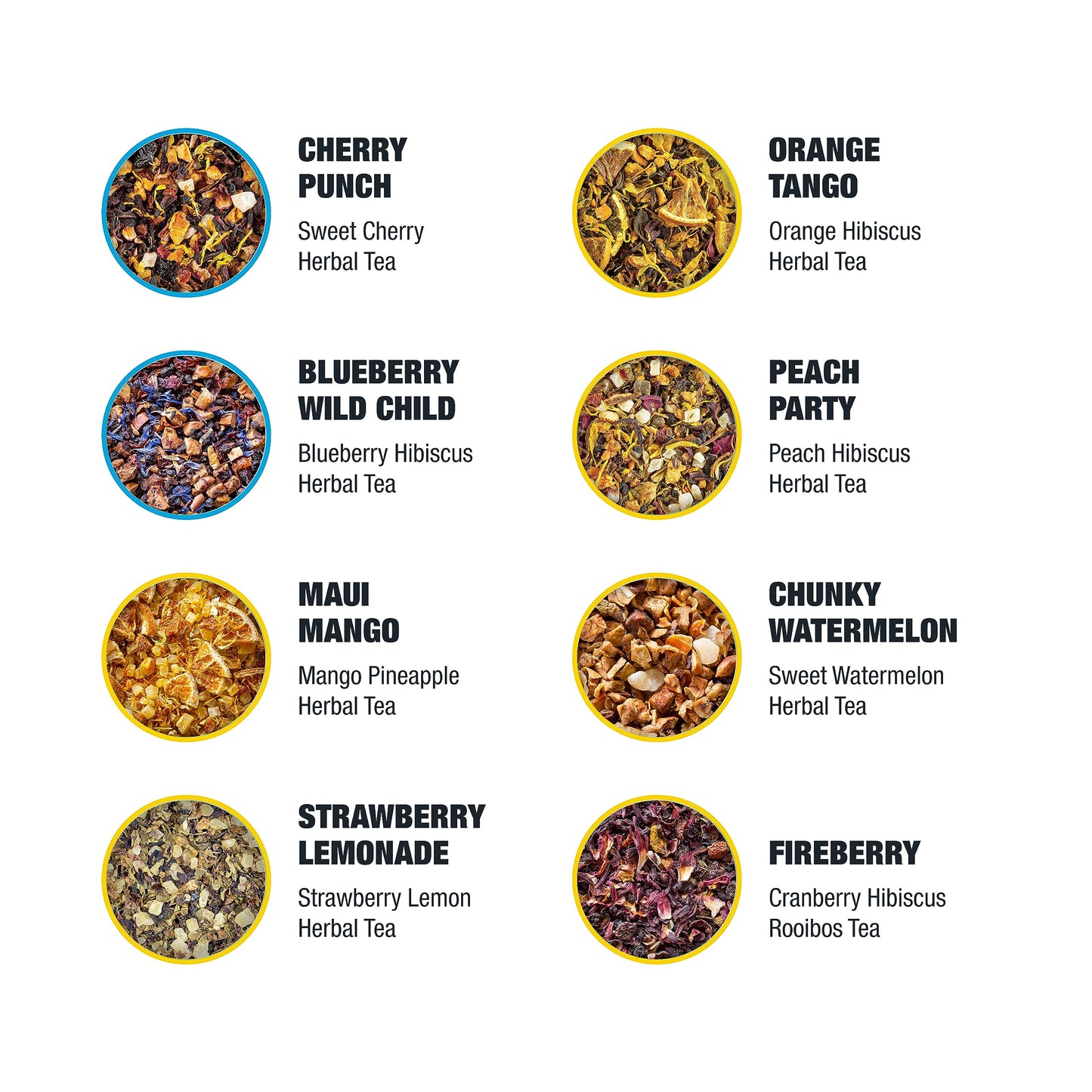 Tiesta Tea Fruity Tea Sampler Set, Loose Leaf, No Caffeine, Assorted Fruit Brews, 8 Resealable Sample Pouches