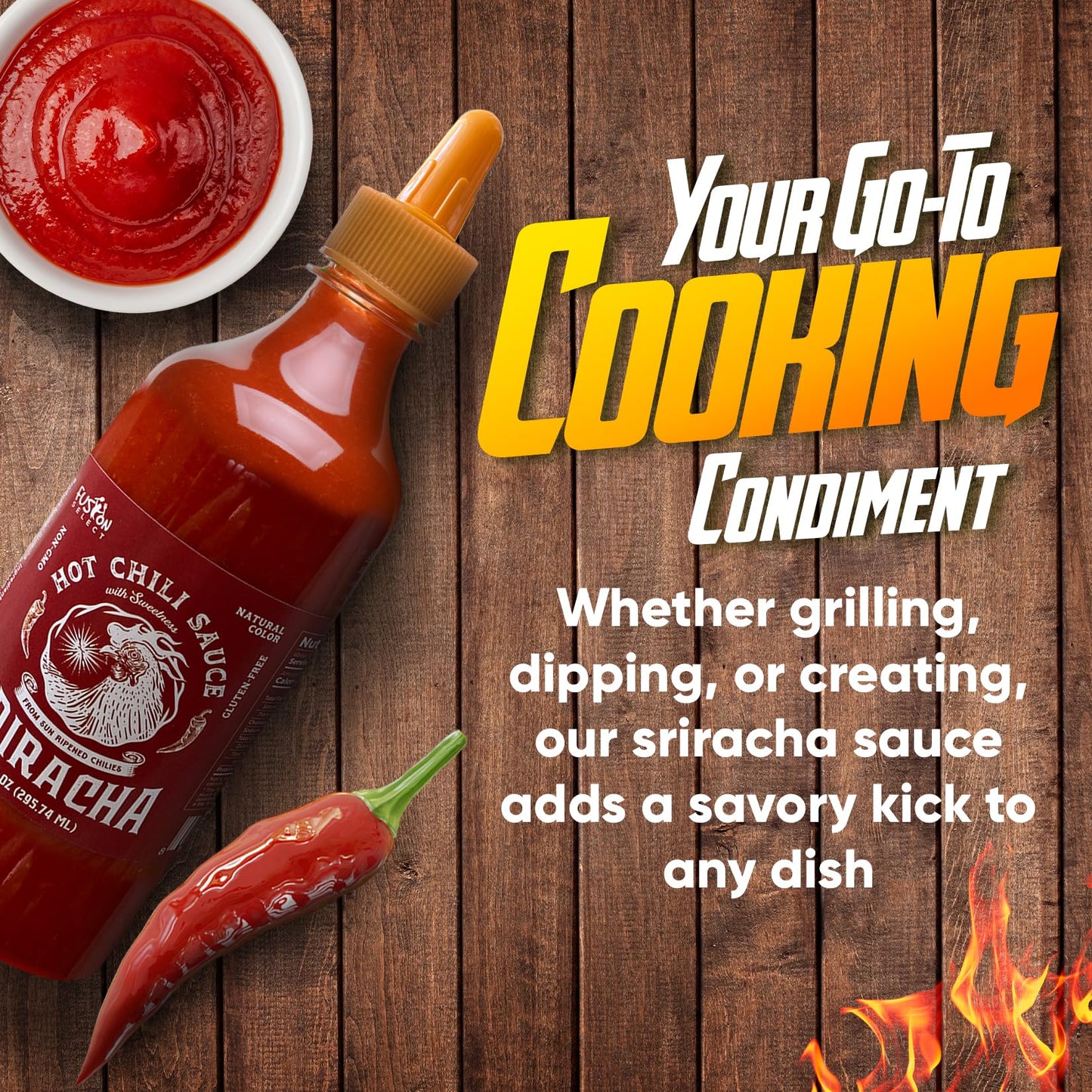 Fusion Select 10 Oz Sriracha Hot Sauce - Gourmet Spicy & Sweet Chili Sauce Seasoning for Cooking, Pizza, Stir Fry, Chicken, Meat