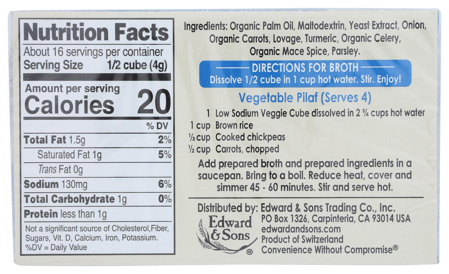 Edward & Sons Low Sodium Veggie Bouillon cubes 2.2 oz