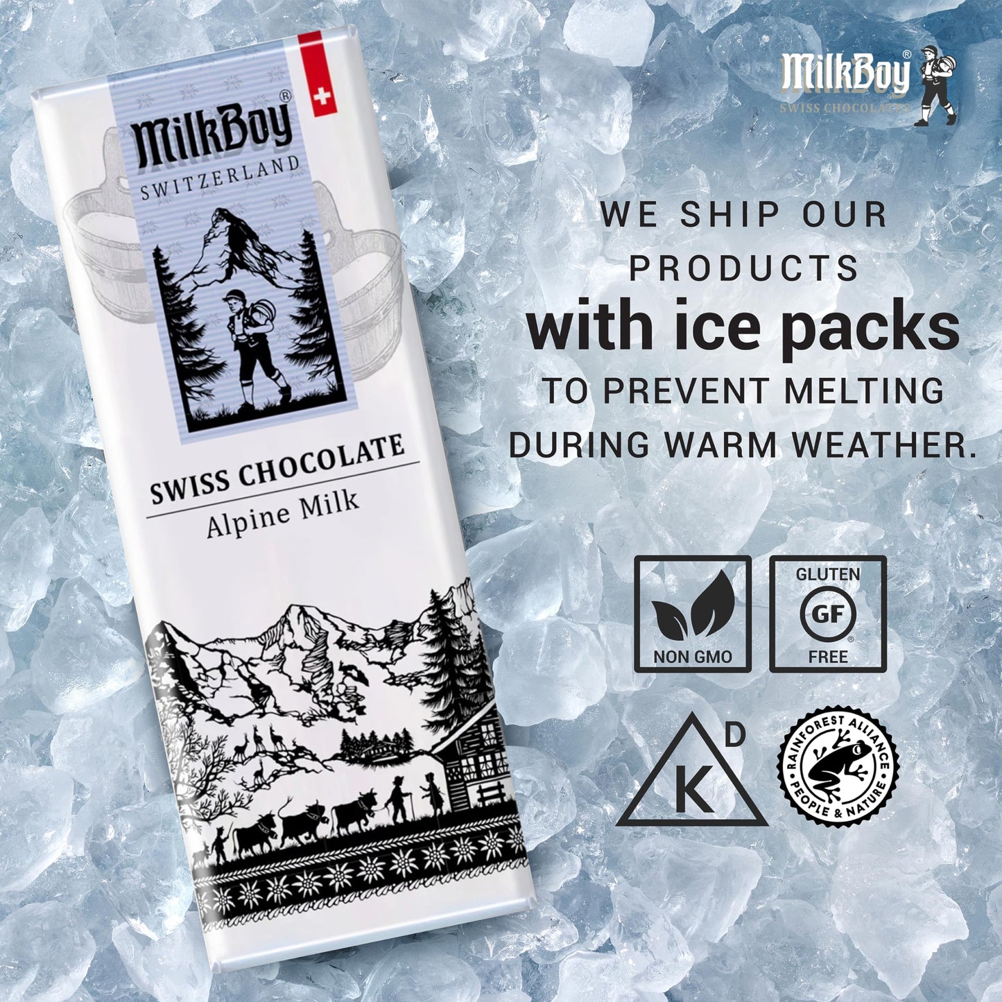 Milkboy Swiss Chocolates - Extra Creamy Milk Chocolate Snack Bar - 1.4 oz (Pack of 10) - GMO Free - Brown