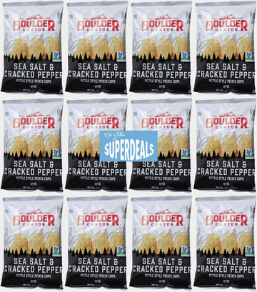 Boulder Canyon | Sea Salt & Cracked Pepper | Kettle Style Potato Chips| 1.5 Ounce | Pack of 12 Bundled by SUPERDEALS with Myster