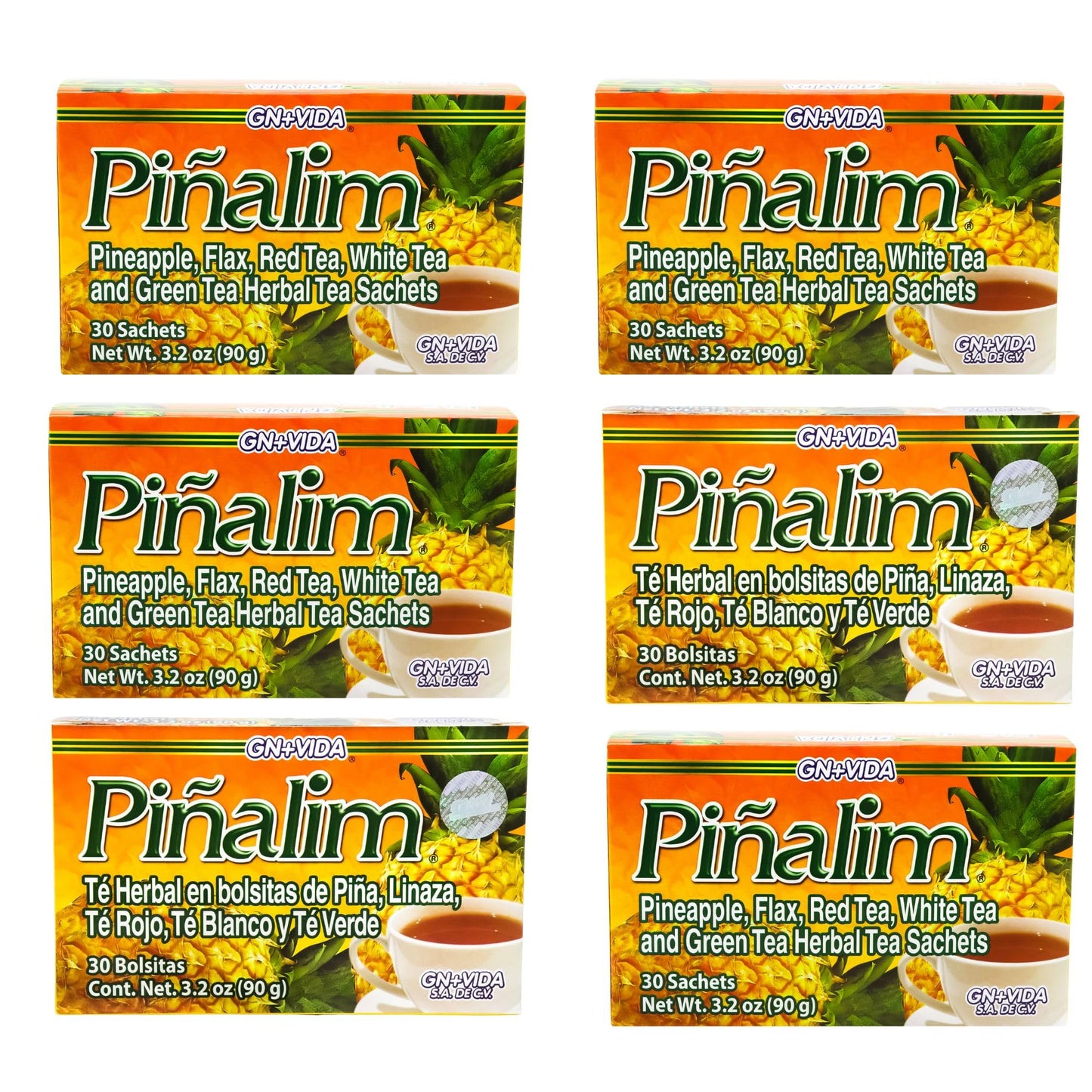 PIÑALIM Te Pinalim Tea - 180 Day Supply, 3g per Box, Orange, 6 Boxes