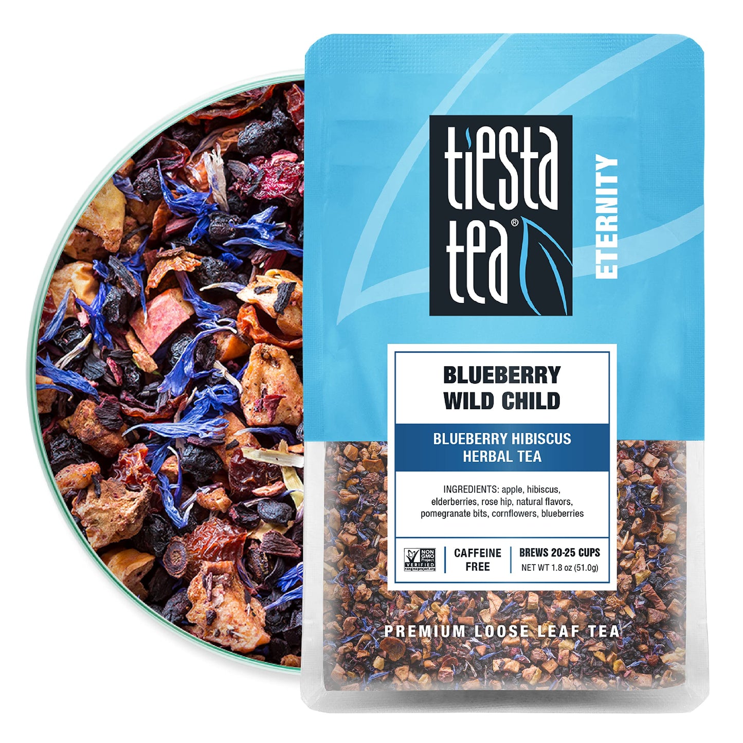 Tiesta Tea - Blueberry Wild Child, Blueberry Hibiscus Herbal Tea, Loose Leaf, Up To 25 Cups, Make Hot Or Iced, Non-Caffeinated,