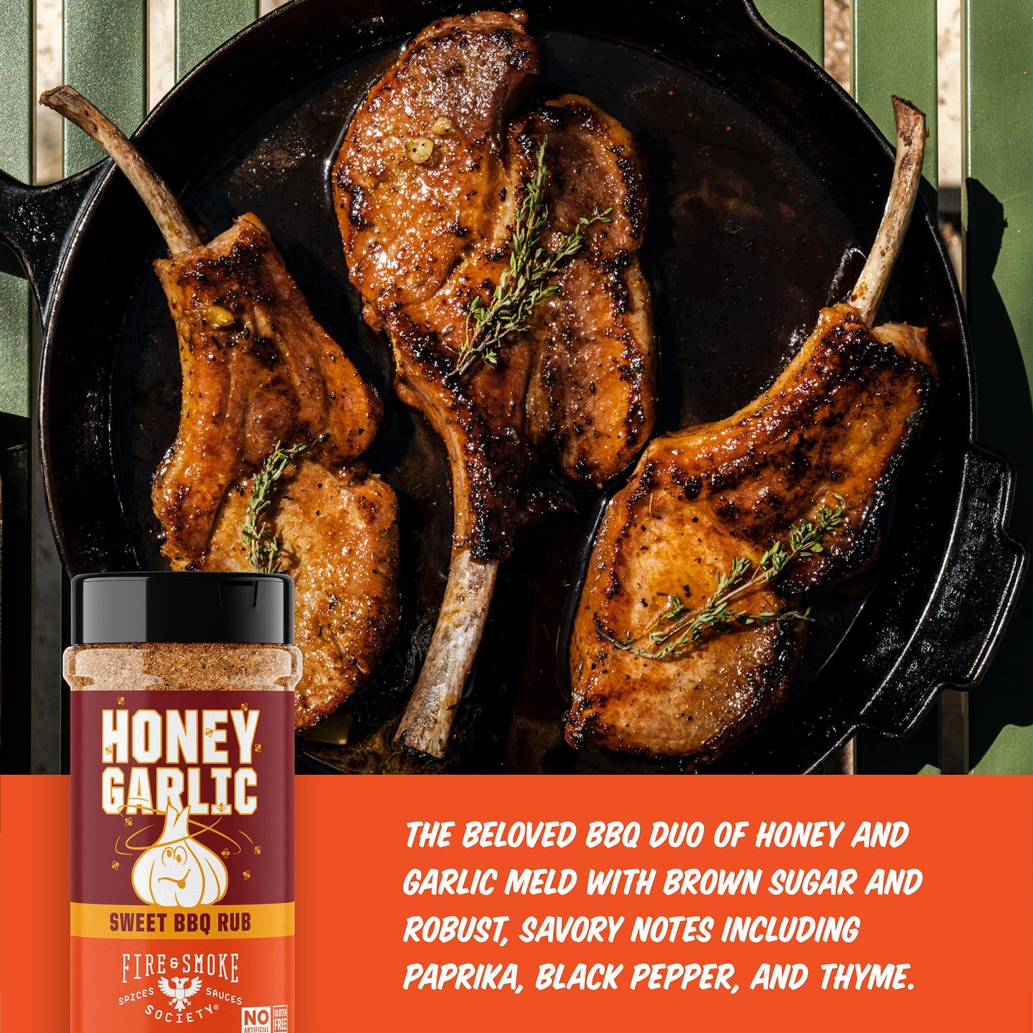 Fire & Smoke Society BBQ Rub, Honey Garlic, 12.9 oz, Seasoning for Ribs, Chicken, Burgers