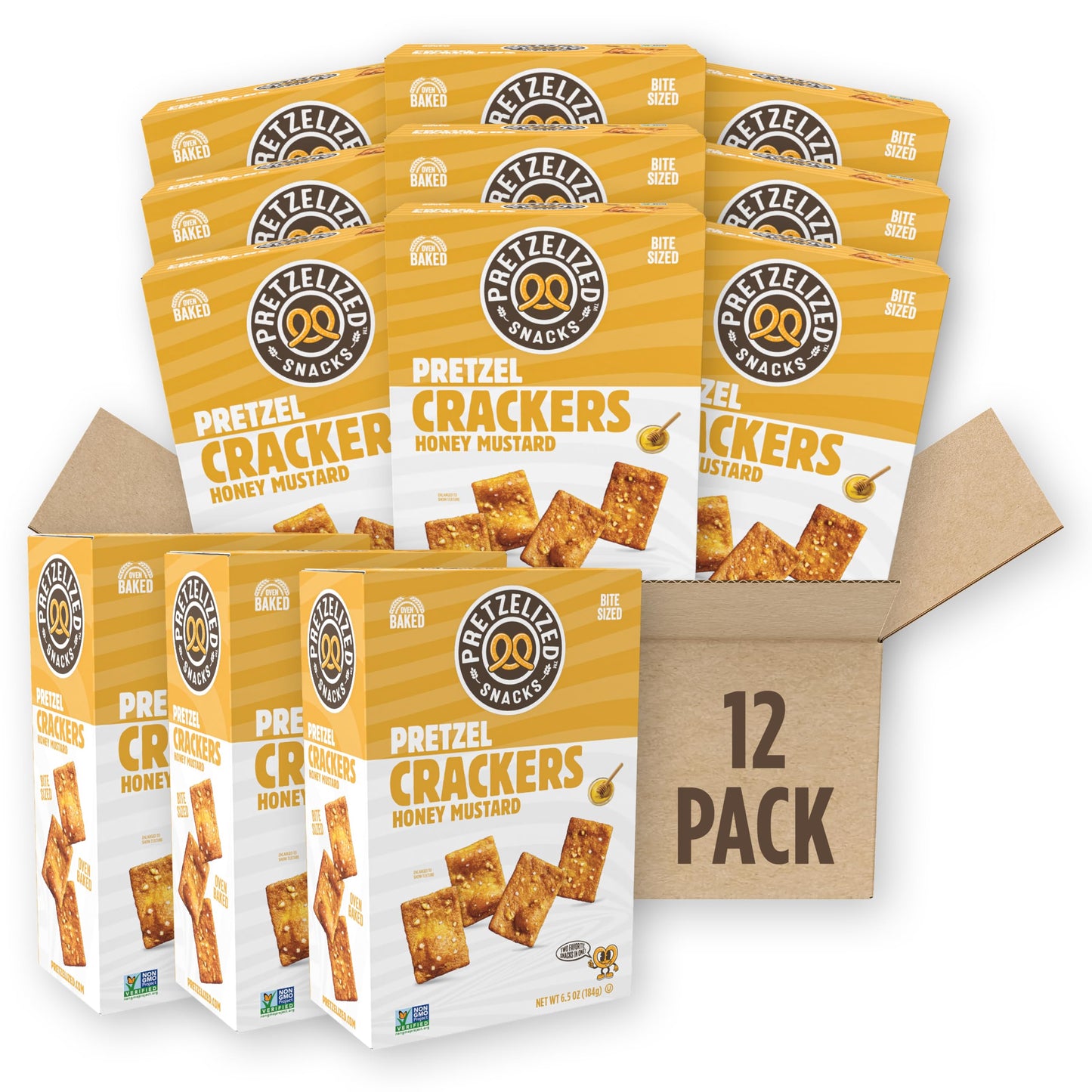 PRETZELIZED Snacks PRETZELIZED Pretzel Crackers, Honey Mustard Flavored, 6.5oz Box (Pack of 12)