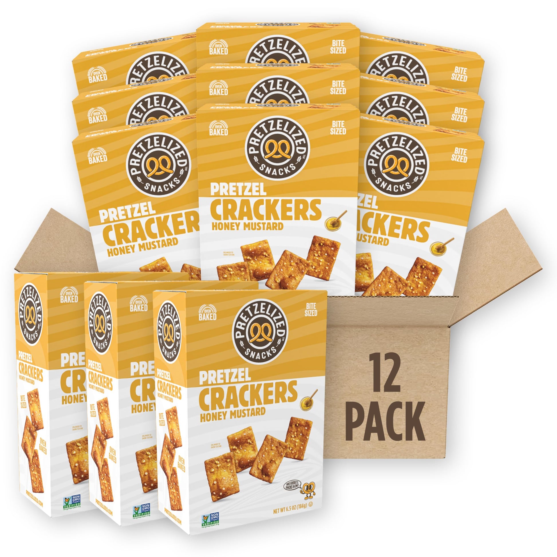 PRETZELIZED Snacks PRETZELIZED Pretzel Crackers, Honey Mustard Flavored, 6.5oz Box (Pack of 12)