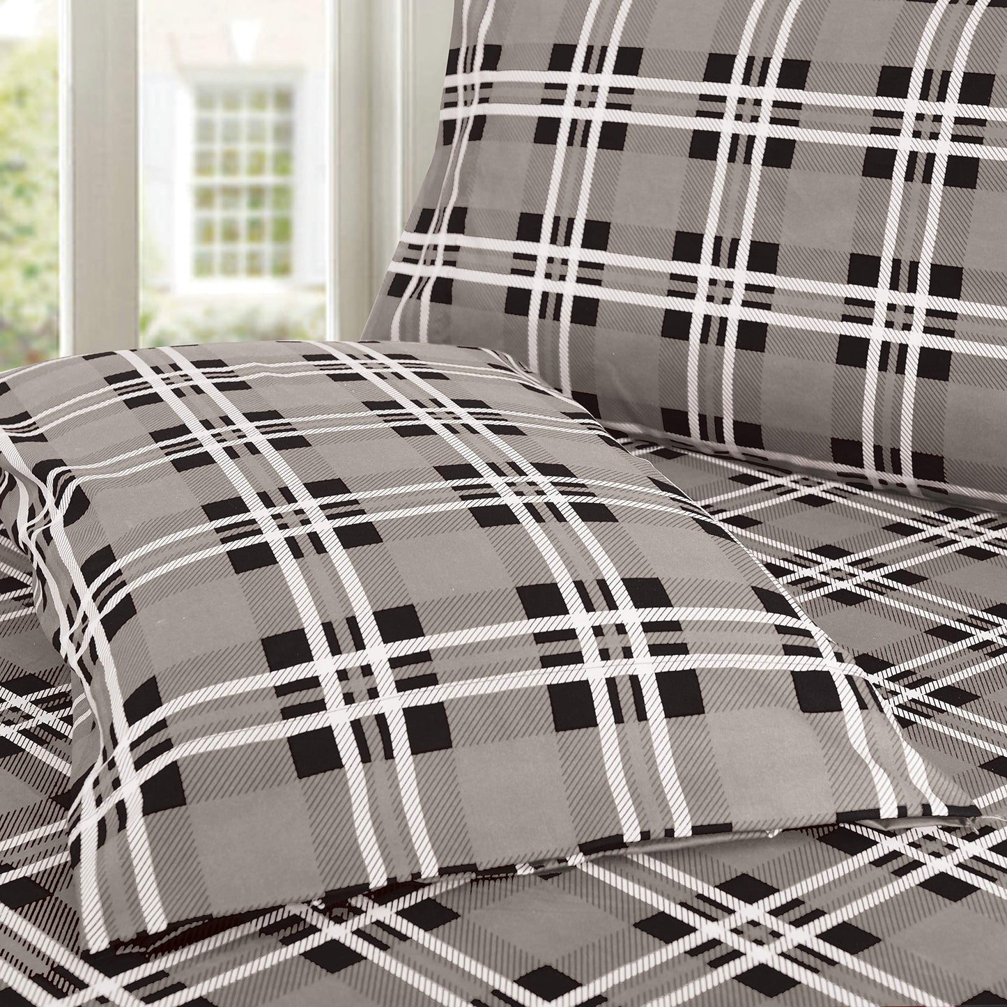 Elegant Comfort Luxury Soft Bed Sheets Plaid Pattern 1500 Thread Count Percale Egyptian Quality Softness Wrinkle And Fade Resist