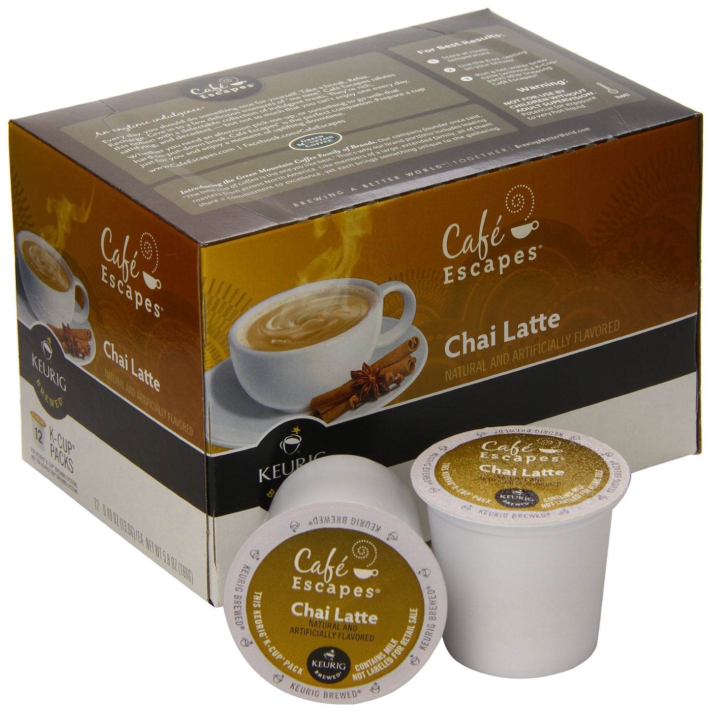 Café Escapes Chai Latte K-Cup Portion Pack for Keurig malt-inspired, 12 Count (Pack of 3)