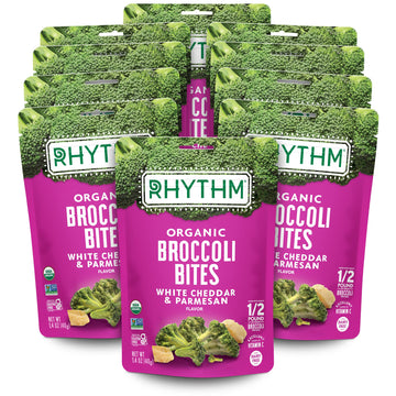 Rhythm Superfoods Crunchy Broccoli Bites - White Cheddar Parm, 1.4 Oz(Pack Of 10) Packaging May Vary