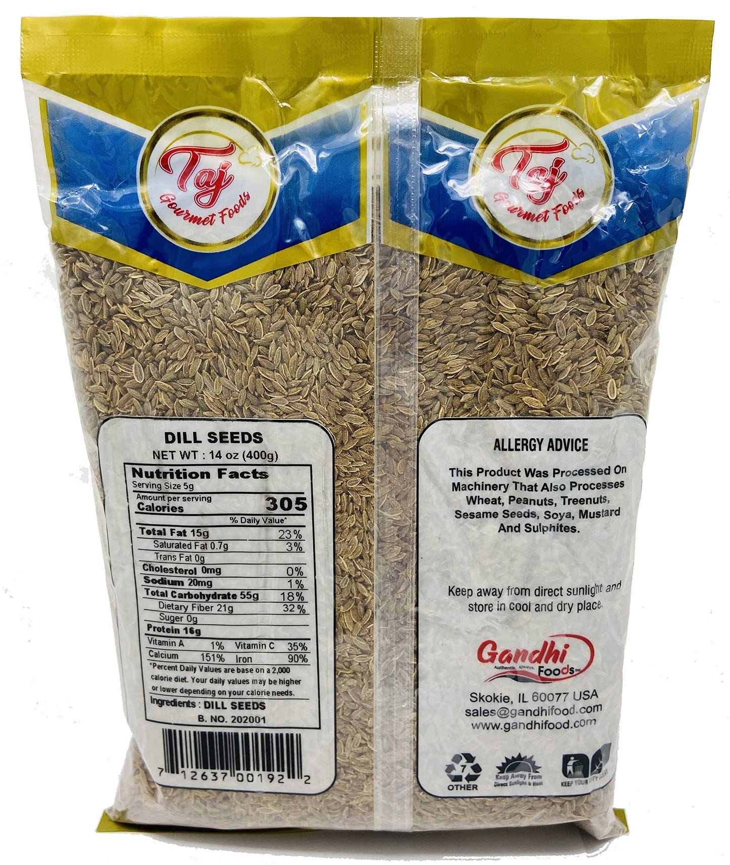 Taj Premium Dill Seeds, Whole, Eneldo, Great For Farming, Adding To Various Meats, Etc. (14 Ounce)